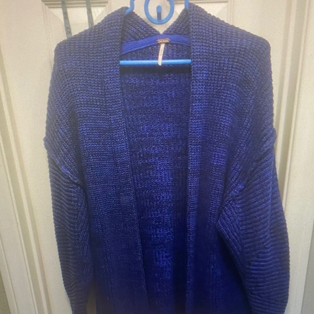 Free People Navy Blue Open-Front Chunky Knit Cardigan